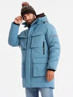 Ombre Insulated long men's jacket with reflective elements - blue