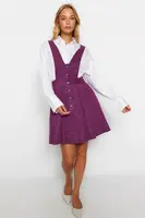 Trendyol Plum Mini Gilet Button Detailní tkané šaty