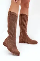 S. BARSKI Kozačky S Ažurovým Svrškem Na Plochém Podpatku Hnědé S.Barski