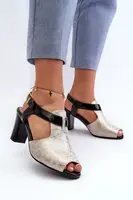 Boto Dámské sandály na podpatku z eko kůže zlatě-černé Queenmarie