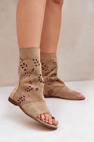 Lewski Shoes Zazoo 3437 Dámské Semišové Sandály S Holínkou Na Zip Béžové