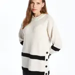 LC Waikiki LCW Comfort Ecru Crew Neck Striped Women's Knitwear Tunic