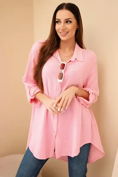 Kesi Włoski Bavlněná mušelínová košile Plus Size bonbónově růžová