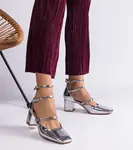 Gemre Silver patent leather block heels with buckles Kamola