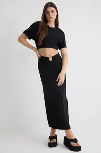 Trendyol Black Waist Buckle Detailed Flowy Fabric Midi Length Woven Skirt