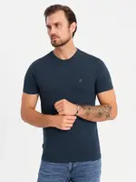Ombre Men's SLIM FIT T-shirt with round neckline and logo - navy blue