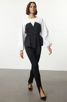 Trendyol Black Balloon Sleeve Belted Woven Blouse