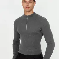 Trendyol Smoke Fitted Cotton Half Turtleneck Plain Knitwear Sweater