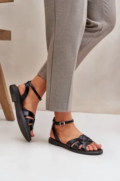 Lewski Shoes Zazoo 40378 Ploché Dámské Kožené Sandály Černé