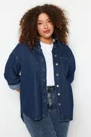 Trendyol Curve tmavě modrá oversize džínová košile