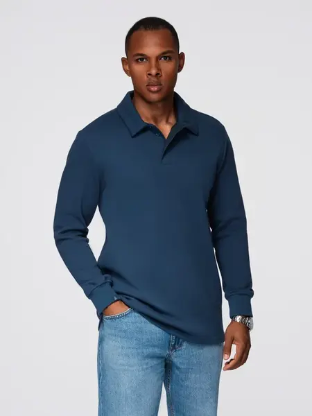 Ombre Men's structured knit polo collar sweatshirt - dark blue