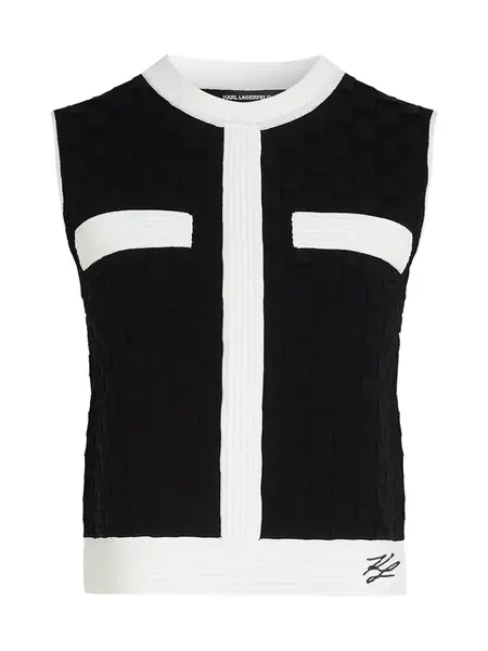 Karl Lagerfeld Vyšívaný top  čierna / biela