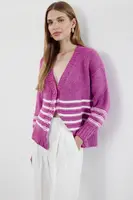 Trendyol Pink Soft Textured Striped Knitwear Cardigan