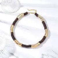 12MM Two Tone Acrylic & CCB Plastic & Coconut Curved Tube Beaded Necklaces for Women