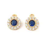 925 Sterling Silver Clear & Dark Blue Cubic Zirconia Flat Round Charms