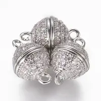 Brass Micro Pave Cubic Zirconia Magnetic Clasps with Loops