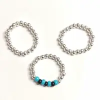 3Pcs 3 Style Iron & Glass Seed Beaded Stretch Rings Set