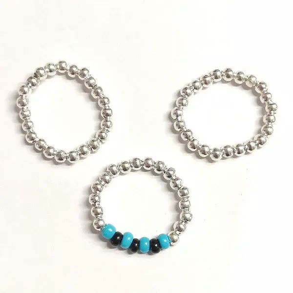 3Pcs 3 Style Iron & Glass Seed Beaded Stretch Rings Set