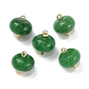 Natural White Jade Dyed Saucer Charms with Rack Plating Golden Tone Brass Bails