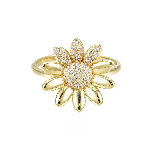 Cubic Zirconia Flower Open Cuff Ring