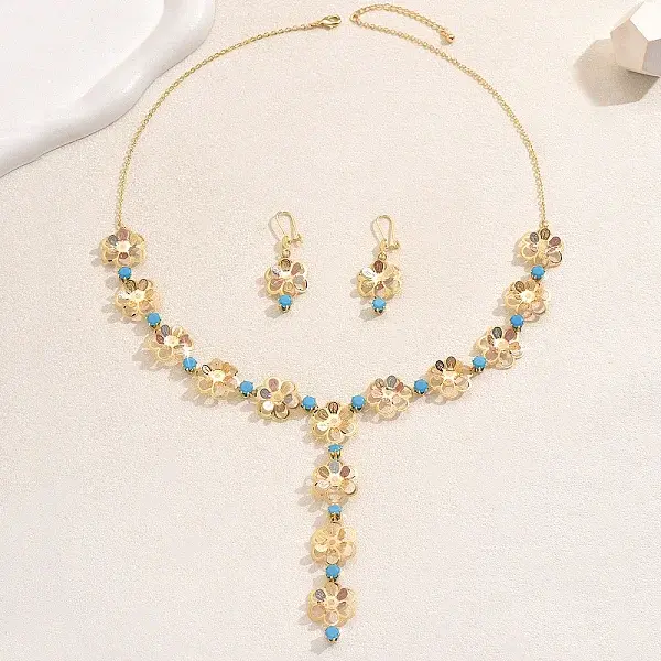 Elegant Flower Iron Cubic Zirconia Earrings & Necklaces Sets for Women's Vacation Parties