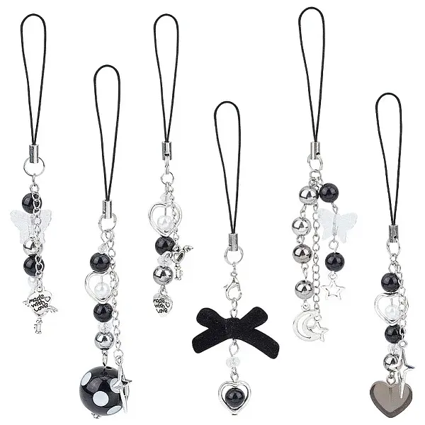 Alloy & Iron & Acrylic Bead Mobile Straps