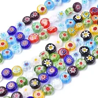 Flat Round Handmade Millefiori Glass Beads