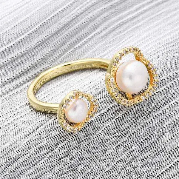 Brass with Natural Pearl Adjustable Cuff Rings