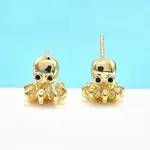 Octopus Brass Micro Pave Cubic Zirconia Stud Earrings