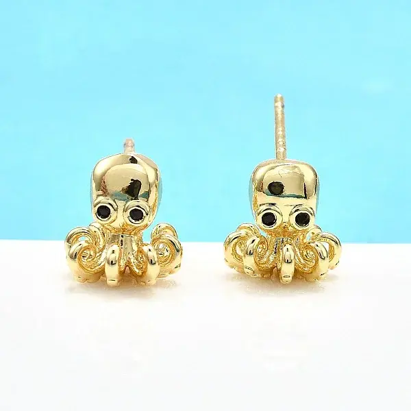 Octopus Brass Micro Pave Cubic Zirconia Stud Earrings