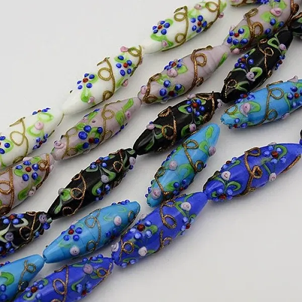Handmade Bumpy Lampwork Rice Beads Strands