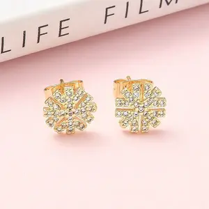 Snowflake Brass Micro Pave Clear Cubic Zirconia Stud Earrings