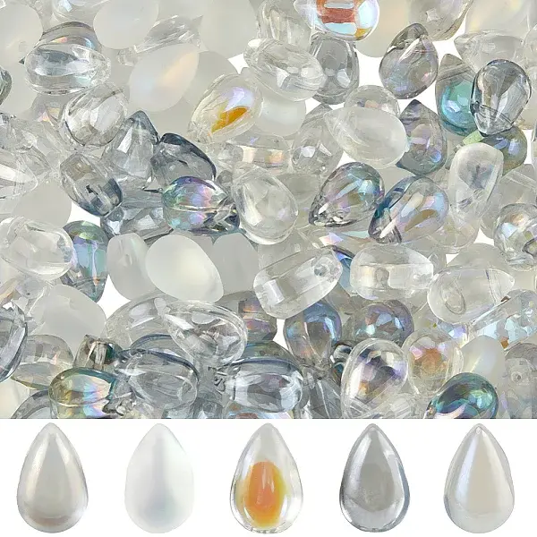 150Pcs 5 Colors Transparent Spray Painted Glass Charms