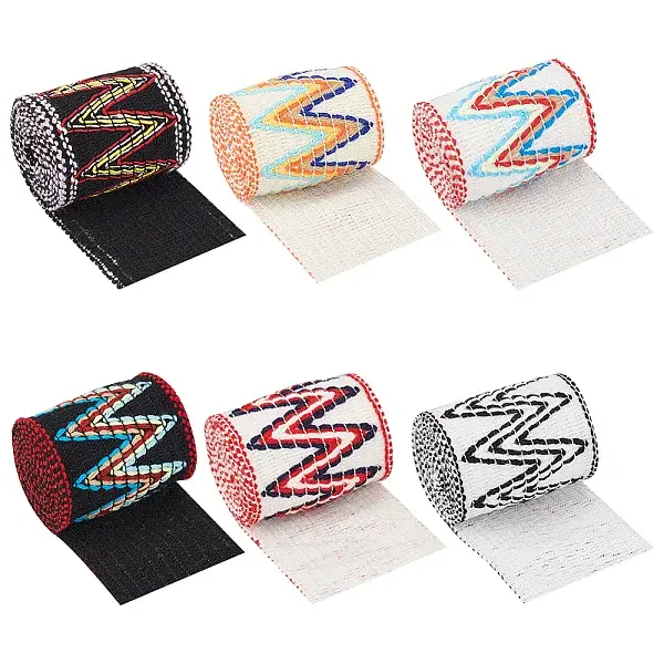 6 Bags 6 Colors 1 Yard Flat Ethnic Style Cotton Ribbons with Wave Pattern