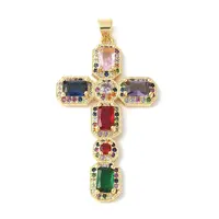 Brass Micro Pave Cubic Zirconia Cross Pendants