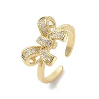 Bowknot Brass Micro Pave Clear Cubic Zirconia Open Cuff Rings