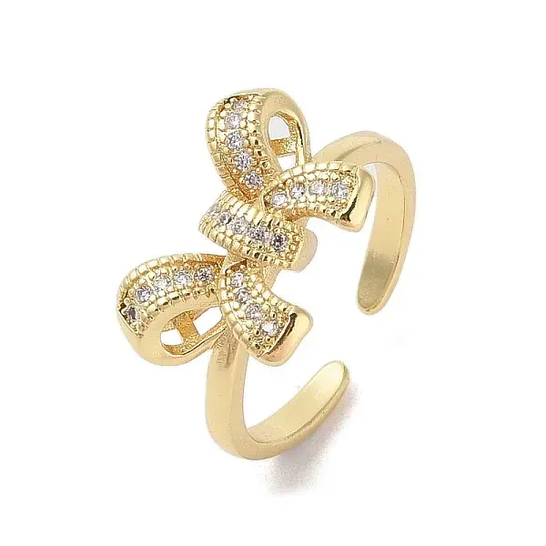 Bowknot Brass Micro Pave Clear Cubic Zirconia Open Cuff Rings