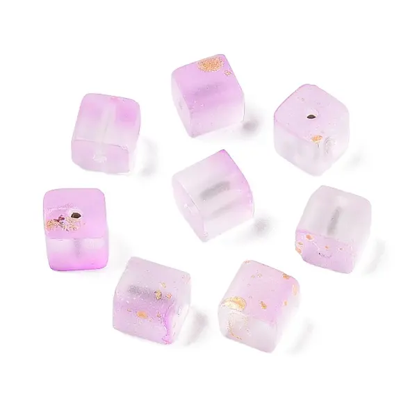 Frosted Glass Beads with Golden Glitter Powder