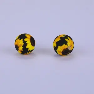 Printed Round Silicone Focal Beads