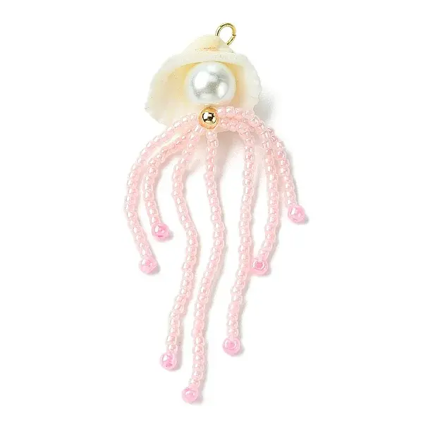 Natural Clam Shell & Glass Pearl & Glass Seed Beaded Big Pendants