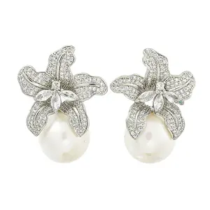 Rack Plating Brass Micro Pave Clear Cubic Zirconia Stud Earrings