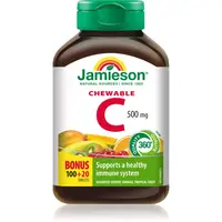 Jamieson Chewable C 500 mg tablety na cmúľanie na posilnenie imunity príchuť Orange, Tropical Fruit, Cherry 120 tbl
