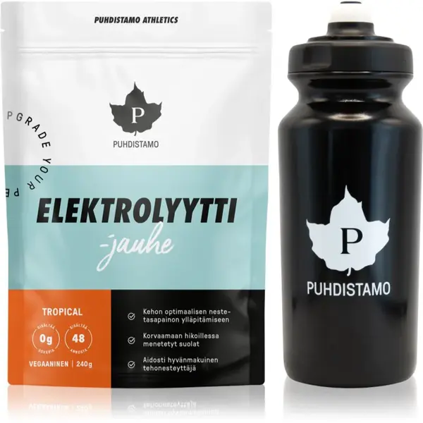 Puhdistamo Electrolyte Powder + láhev sportovní nápoj s elektrolyty příchuť Tropical 240 g