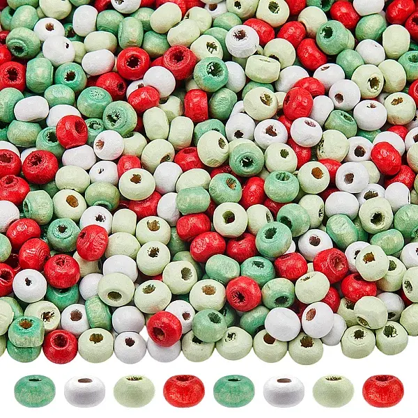 800 pcs 4 Colors Christmas Theme Wood Beads