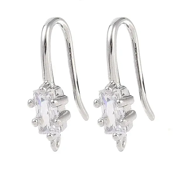 Brass Micro Pave Rectangle Cubic Zirconia Earring Hooks