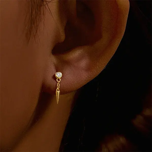 Cone Tassel 925 Sterling Silver Micro Pave Clear Cubic Zirconia Cartilage Earrings
