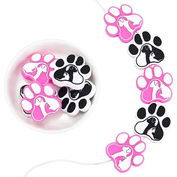 10Pcs 2 Colors Paw Print Food Grade Eco-Friendly Silicone Beads