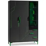 Třídveřová šatní skříň se skleněnou vitrínou diego - černá, zelená