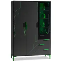 Třídveřová šatní skříň se skleněnou vitrínou diego - černá, zelená