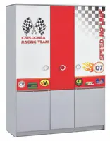 Šatní skříň 3d grand prix - šedá/bílá/červená